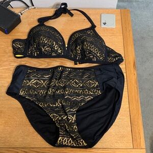 Swimsuits For All Gold and Black Bikini - Size 10
